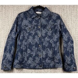 Drapers & Damons Petite Floral Denim Trucker Shacket Blue Stretch Jean Jacket PS